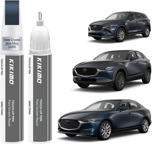 KIKIMO for Mazda Touch Up Paint(Deep Crystal Blue Mica(42M)), Car Paint Repair Kit for Mazda, 2 In 1 Scratches Repair with Pen Tip and Brush, Color-Matched for Quick & Easy Fix