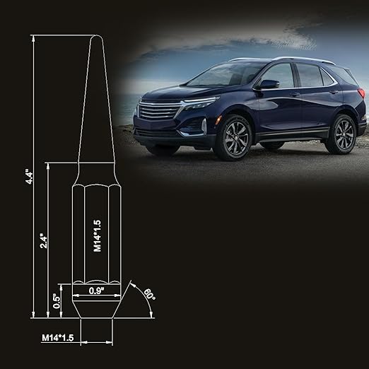 20PCS 12x1.5 Black Cone/Conical Bulge Seat Wheel Spike Lug Nuts with 1 Socket Key Compatible with Chevy Impala 2000-2013, Cruze 2009-2021, Accord 2003-2022, Civic 2003-2015, CR-V 95-22, Element 03-11