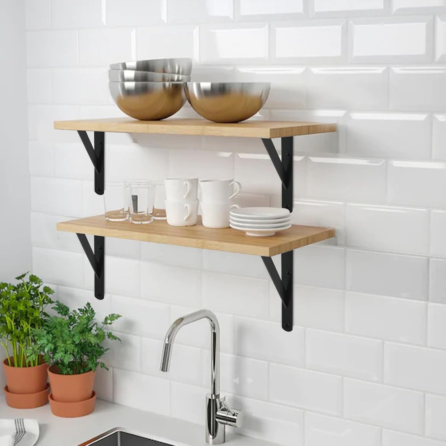 4 Pack L12 x H 8" Black Heavy Duty Shelf Brackets with Screws Metal Shelf Brackets Shelf Support Angle Brackets for Shelves L Brackets Heavy Duty Floating Shelf