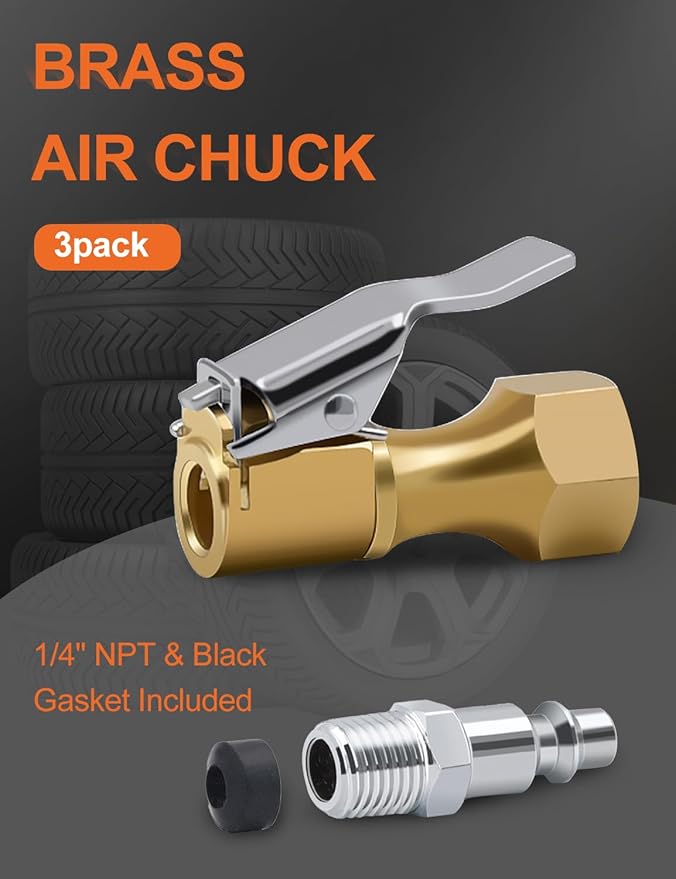 SAFELIFE Air Chuck Heavy Duty Closed Flow Tire Chuck with 1/4" FNPT for Tire Inflator Gauge Compressor Accessories (3)