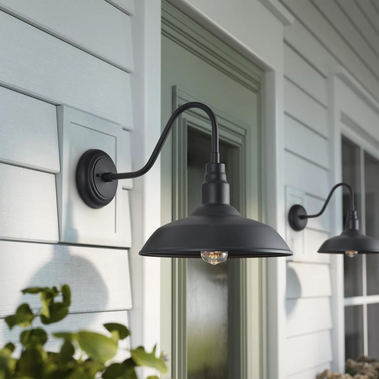 14in Outdoor Gooseneck Light Fixture for Porch, Large Exterior Barn Light with Wall Mount, Black Industrial Lighting Fixture for Farmhouse Garage Patio