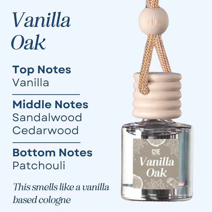 CANDECraftCo Car Air Hanging Fragrance Oil, Car Auto Freshener for Essential Oils, Scents Fragrance Aromatherapy Automobile Diffuser, Long Lasting (Vanilla Oak)
