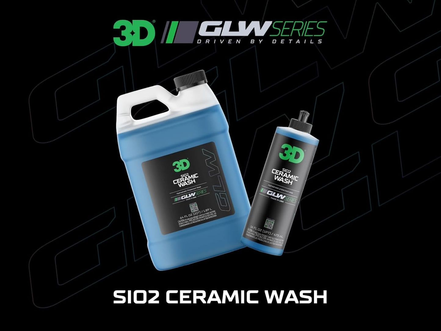 3D SiO2 Ceramic Wash & Wax Soap GLW Series – pH Neutral Car Shampoo with Hydrophobic Protection & Deep Gloss | SiO2 Coating | Scratch-Free Detailing |1 Gallon/64 oz