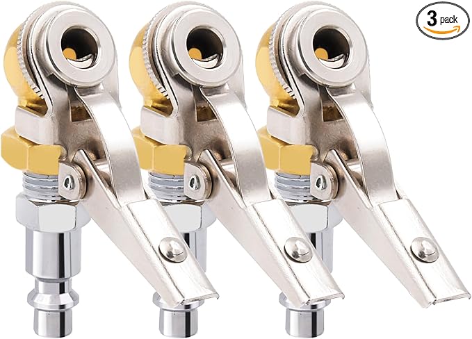 Tire Air Chuck Pack of 3, 1/4 FNPT Closed Ball Air Chuck with Clip for Inflator Gauge Compressor Accessories, Truck Auto Car Tire Hose Tool