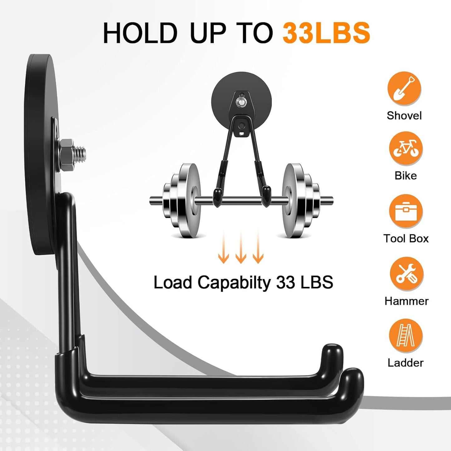 ENUODA Strong Magnetic Hooks Heavy Duty Large Magnet Hooks Heavy Duty Garage Storage Hook Utility Magnet Tool Holder for Metal Cabinet Pegboard Garage Shelve Tool Chest Garden Tools, 2PCS