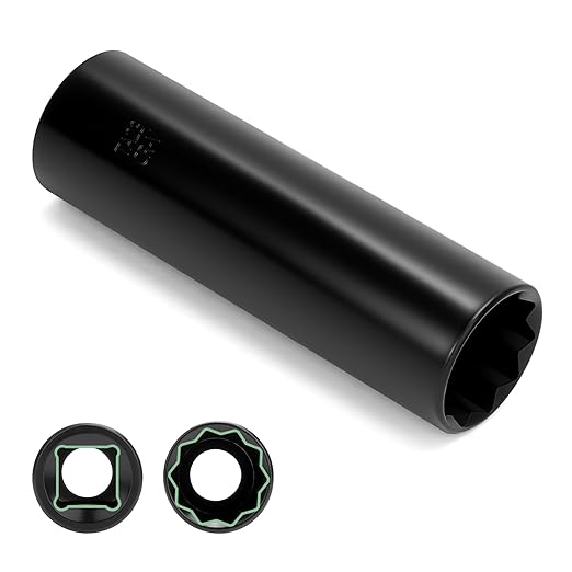 10 Point Spline Lug Nut Socket, 1/2-Inch Drive Impact Square Tool – Easily Remove M14x1.5, M14x2.0, 9/16 Lug Nuts and M16X1.5 Lug Bolts | 1 Pc (Black)