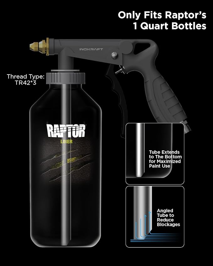 InoKraft Rust Proofing Spray Gun, Bedliner Gun with Adjustable Nozzle and Pressure Regulator, for Truck Bed Liner Coating, Rubberized Undercoat, Suitable for Raptor Tintable Urethane Spray-On