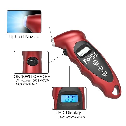 FOVAL Digital Tire Pressure Gauge 150 PSI for Car Truck Bicycle Instant Read with Backlit LCD and Non-Slip Grip (4)