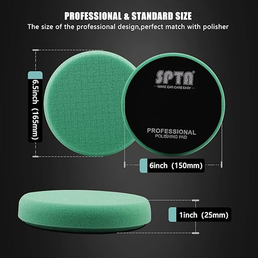T120 Heavy-Cut Foam Polishing Pads, SPTA 3Pcs 6.5 Inch Face for 6 Inch 150mm Backing Plate Compound Buffing Sponge Pads for Car Buffer Polisher Compounding, Polishing and Waxing -FPTSS6G-3