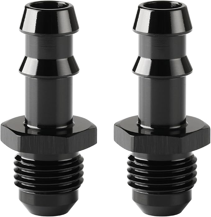 6AN Male Flare to 3/8 Hose Barb Straight Fitting Adapter Aluminum Black 2PCS