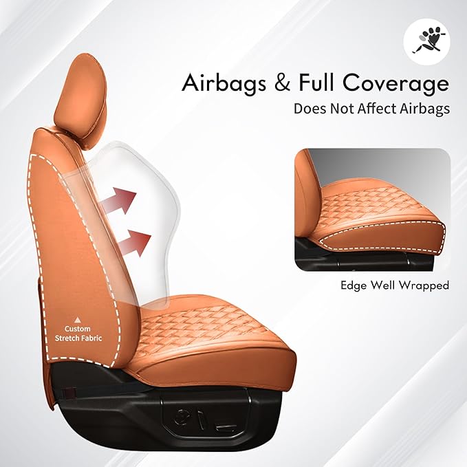 Huidasource Front Truck Seat Covers Fit for Ford F150 2015-2025&F250 F350 F450 2017-2025 All Cab XL XLT Lariat King Ranch Platinum, Waterproof Leather Automotive Car Seat Cover(Front Pair/Brown)