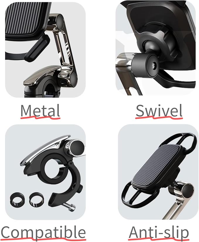 Rcool Universal Bike Phone Mount Holder,with Buckle Mount Base, 360°Rotation Four Corner Fixation for Bicycles Scooter eBike Dirt Road Cruiser Jogging Stroller Torch Light Dash Cam，Silver