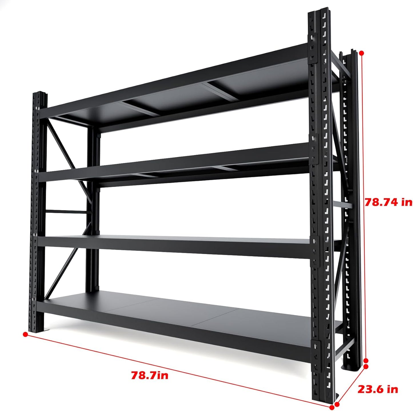 Garage Shelving Heavy Duty - 6.5ft W Extra Large Metal Shelving Units and Storage for 4000lbs, 4tier Adjustable Basement Storage Industrial Shelves Pallet Racking Organizer (23.6"D *78.7"W * 78.7"H)