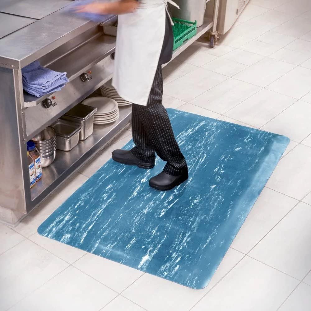 Consolidated Plastics Anti-Fatigue Marble Floor Mat, Commercial Grade Standing Support for Leg & Back Pain, Thick Heavy-Duty Rubber Made in USA (Blue, 2' x 3')