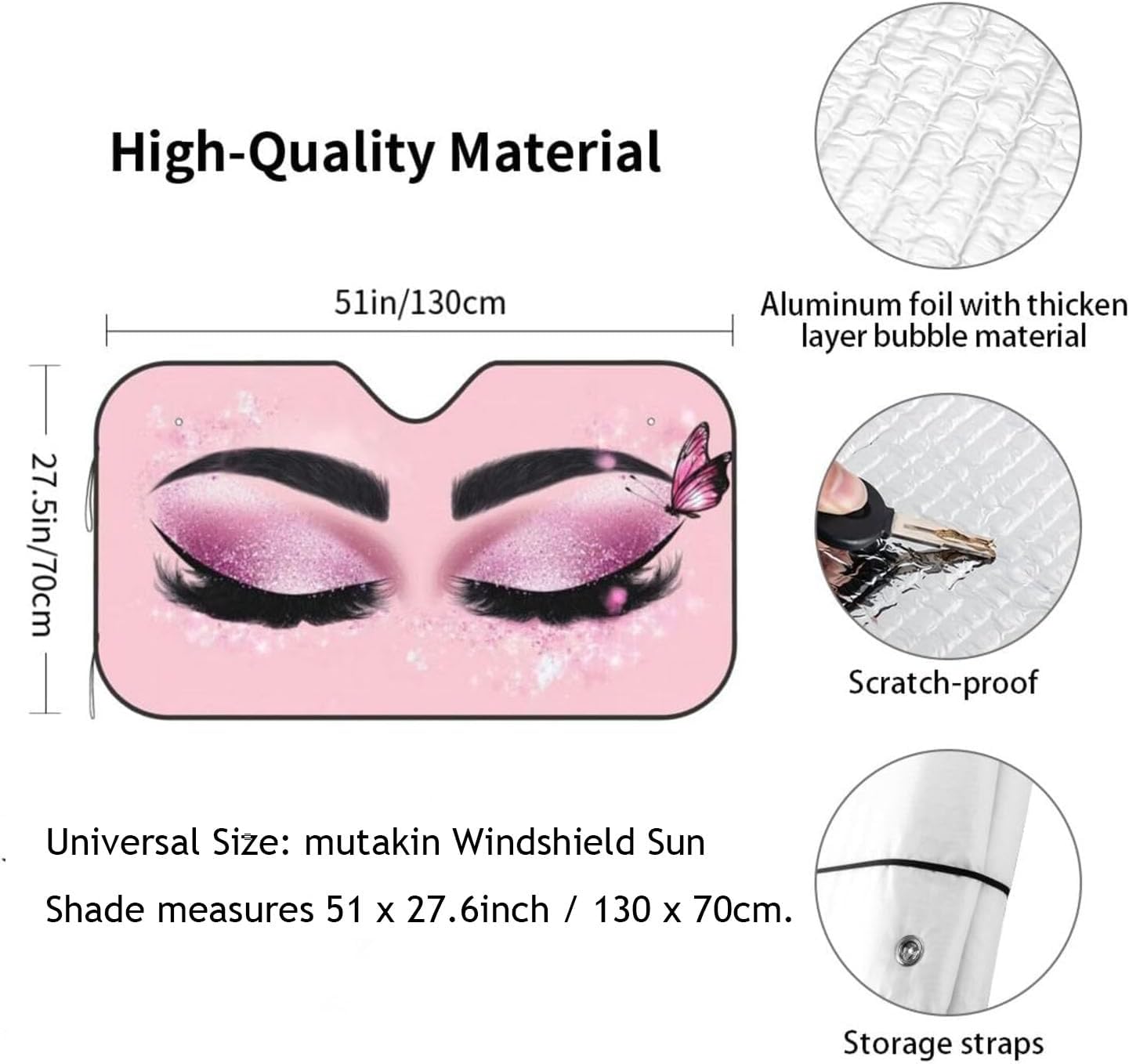 Hello Eyelashes Car Sun Shade Windshield Sunshade Foldable Front Window Shield Cover for Truck SUV