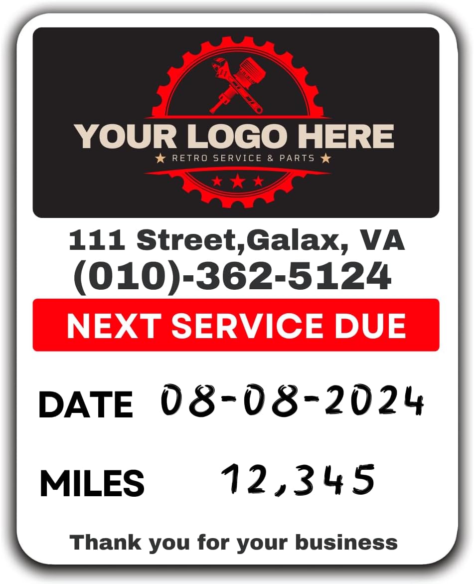 Oil Change Stickers for Windshield Personalized with Your Logo- Custom Oil Change Labels 2''-2.8'', Clear and White Next Service Due Labels for Car Auto Vehicle Window,50-10k Stickers (Small)