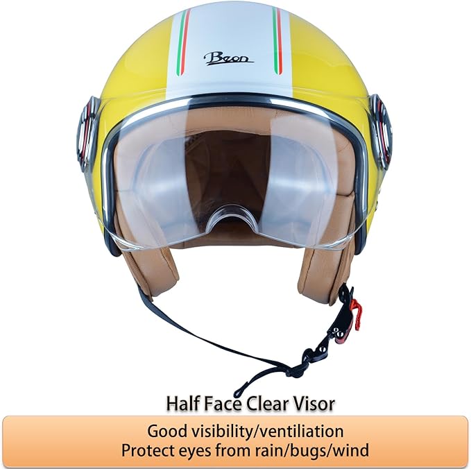 Open Face Motorcycle Helmet for Adults,DOT Approved - Moped Half Vespa Retro Helmet with Anti-Scratch Visor for Men and Women