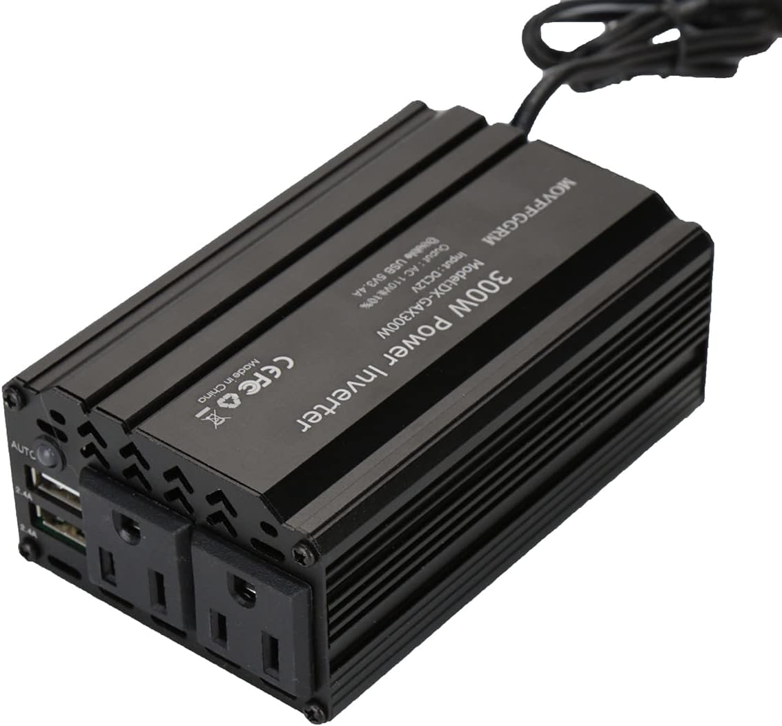 300W Power Inverter DC 12V to 110V AC Car Inverter with 2X 2.4A Dual USB car Plug in Adapter Charger Outlet Black Power inverters for Vehicles