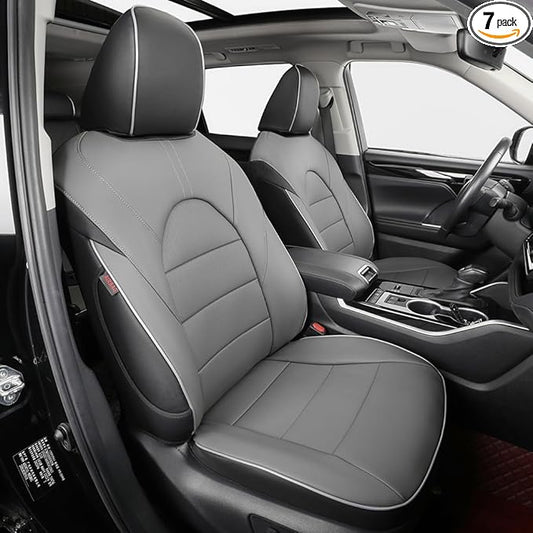 EKR Highlander Seat Covers for Toyota Highlander 2020 2021 2022 2023 2024 2025 2026,2nd Row Captain Chairs,Leather Car Seat Cover Full Set SUV-Faux Leather(Black/Gray)