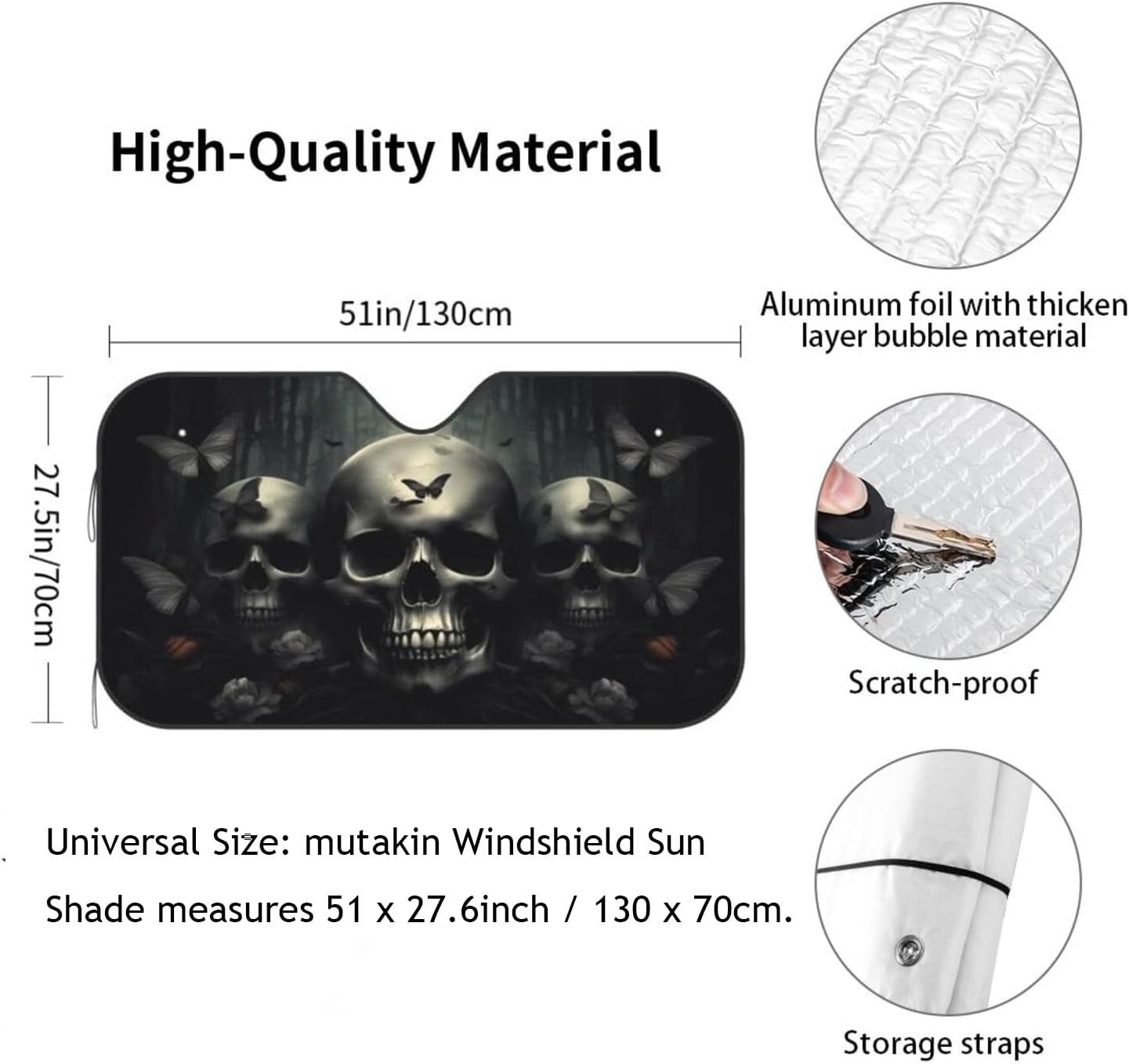 Skull Car Sun Shade Windshield Sunshade Foldable Front Window Shield Cover for Truck SUV