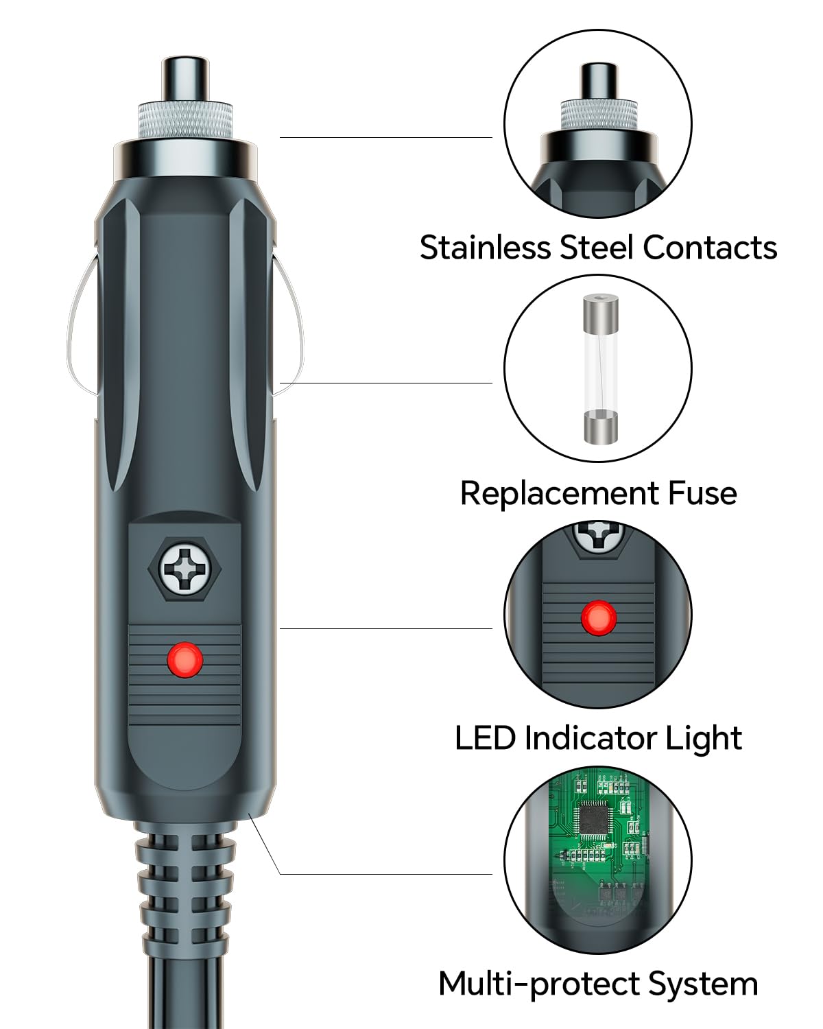 Car Charging Cable Compatible with Jackery Anker EcoFlow 16AWG Car Cigarette Lighter Charger to 6 in 1 Cable Cigarette Lighter Charging for Portable Power Station