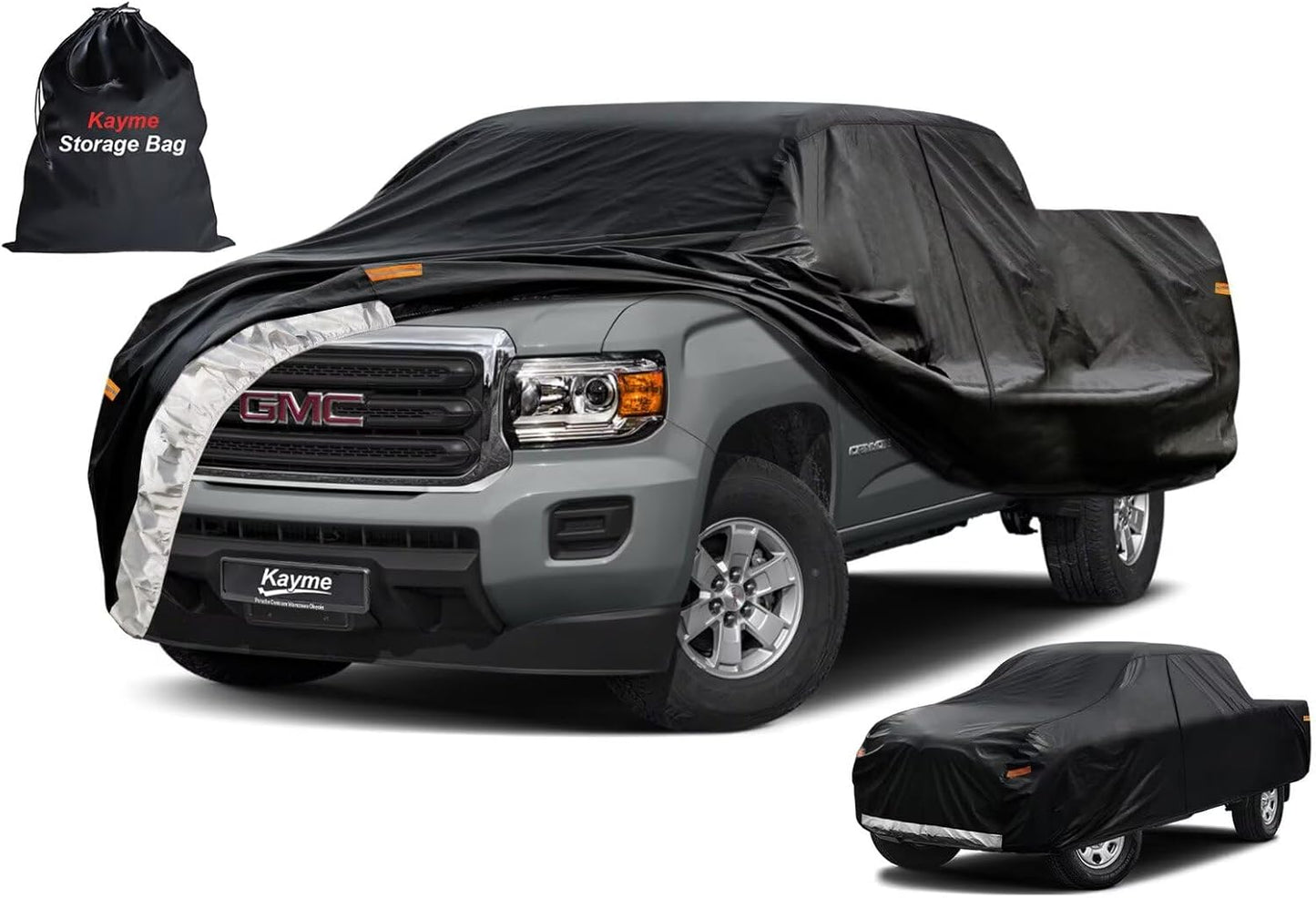 Kayme Truck Cover Custom Fit GMC Canyon(2015-2025) Crew Cab Long Bed. Full Exterior Heavy Duty Outdoor Pickup Truck Car Cover Waterproof All Weather.Car Tarp for Wind Sun Dust Protection.Black