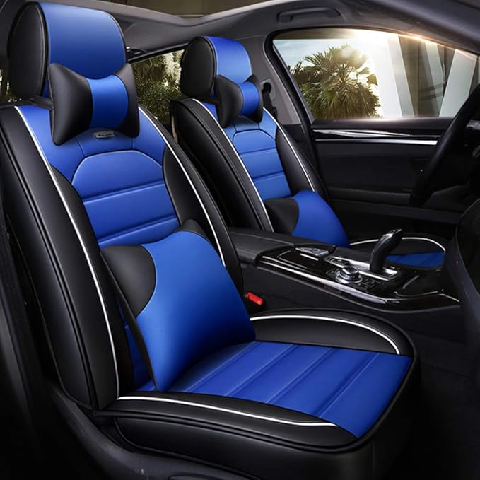 otoez Leather Car Seat Covers Full Set 5 Seats Faux Leatherette Automotive Seat Covers Universal Fit for Most Sedan SUV Truck Waterproof Vehicle Cushion Cover Protector (with Pillows)