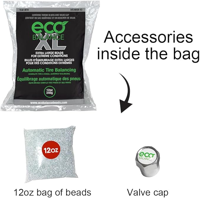 ECO Balance 12-ECOXL12 ECO XL Extreme Condition Tire/Wheel Balancing Beads - Off-Road Vehicles, Light Duty Truck Tires, (12) 12oz Balance Bead Bags, (12) Valve Caps
