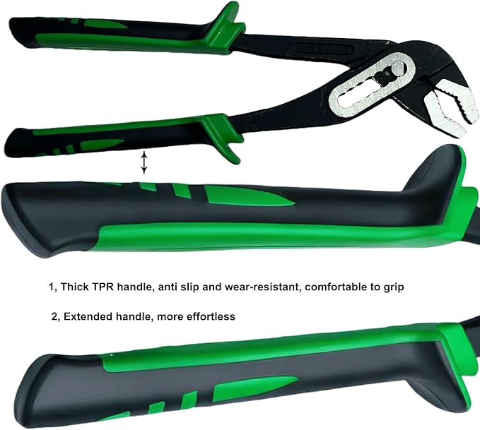 10 Inch Water Pump Pliers 7 Position Quick Adjust Groove Joint with V Jaw CR V Steel Tongue and Groove Plier TPR Handle for Plumbing Automotive and Home Repair