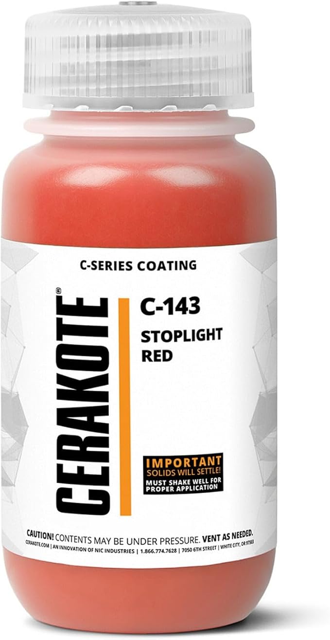 CERAKOTE® ( AIR CURE C-SERIES STOPLIGHT RED [ 32oz ] C-143Q Performance Ceramic Technology + Color on All- Metals, Polymers + More