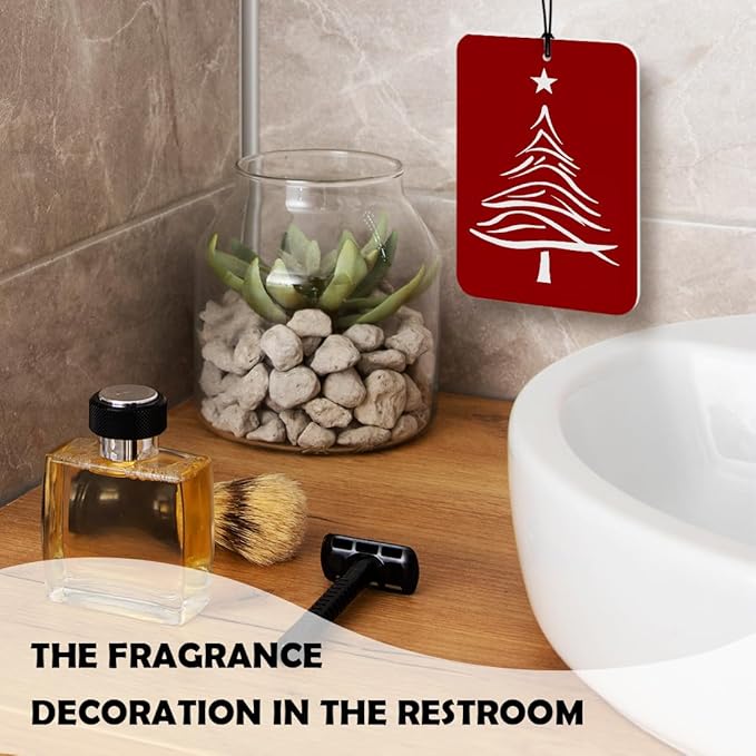 Red Winter Christmas Car Air Freshener 3 Pcs, Minimalist Christmas Winter Stockings Tree Air Freshener Hanging Decor for Cars Closet Drawer Books Accessories Gifts