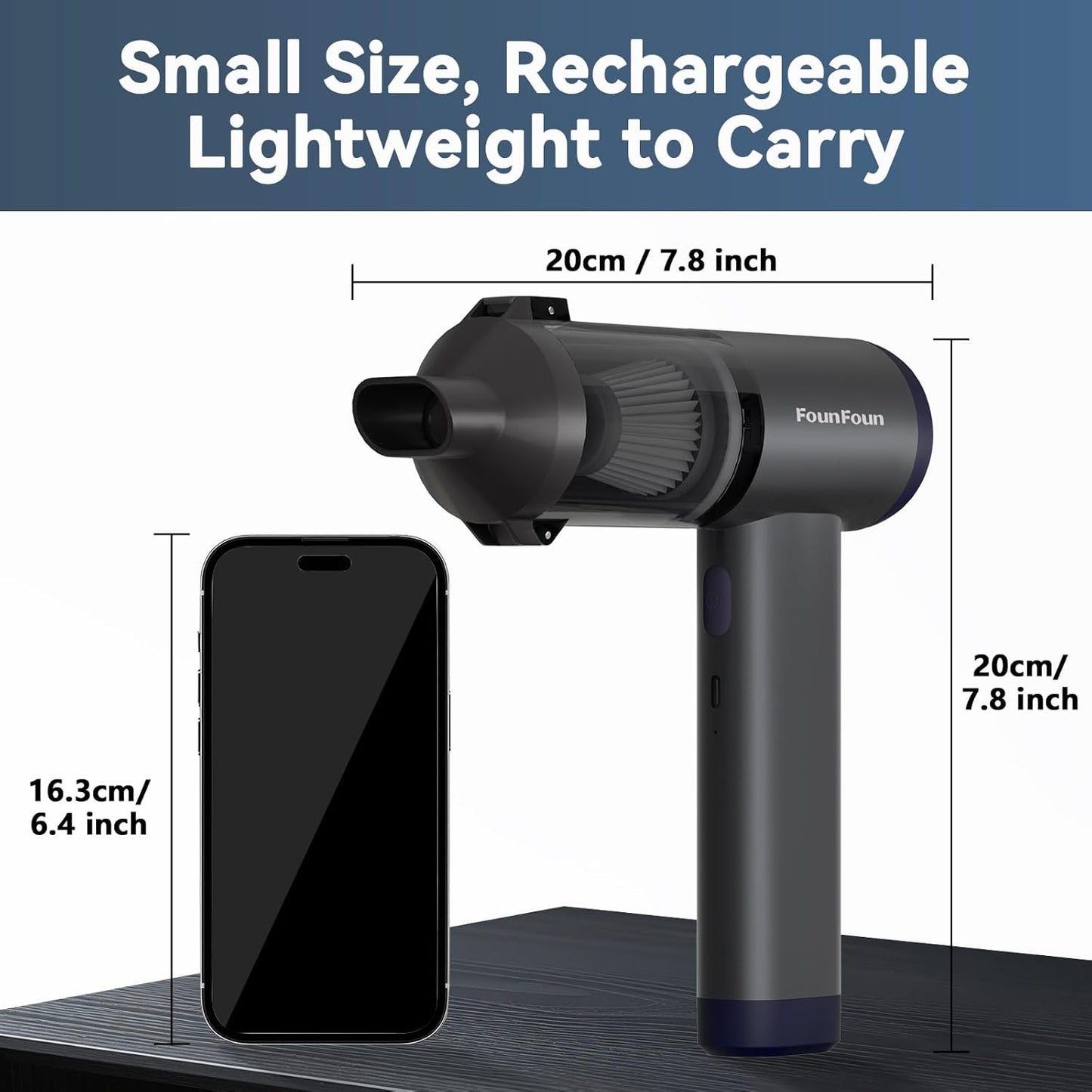 Car Vacuum Portable Cordless, Mini Handheld Vacuum Cleaner for Pet Hair/Car/Home, Suction & Blow 2 in 1, 22KPa High Power, 6000mAh, Small Lightweight Gadget, Type-C Rechargeable.