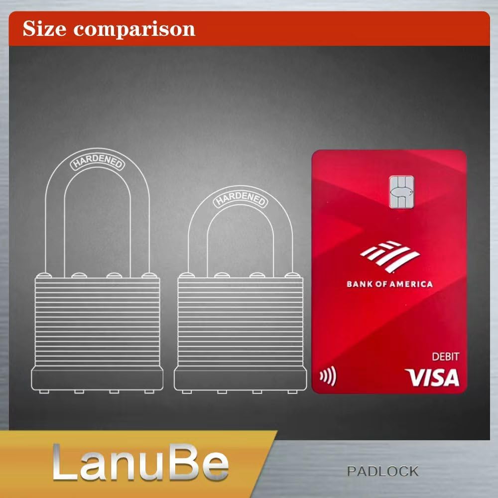 LanuBe Lock Laminated keyed Padlock (1-9/16", 40mm), keyed Alike Locks, Long Shackle,Marked Black Plastic Hoop, Pack of 24