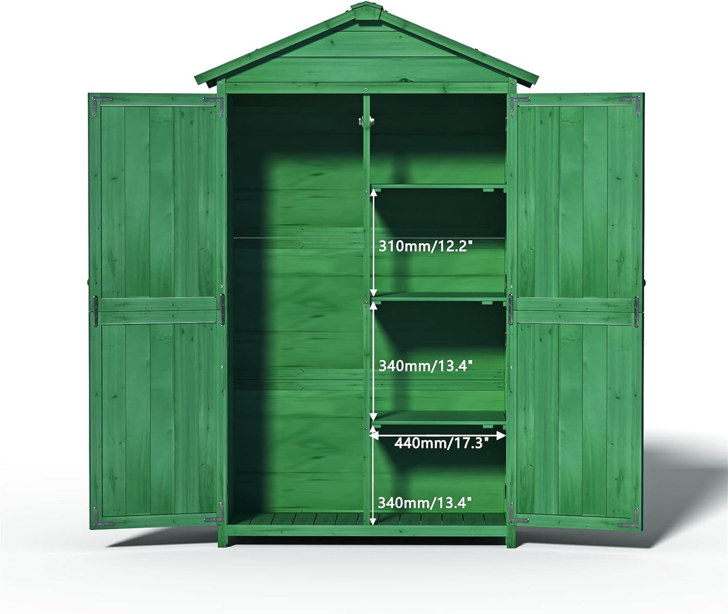 35.6" Outdoor Storage Shed,Wooden Shed with 4-Tier Removable Shelves,Garden Tool Cabinet W/Double Doors & Handles,All Weather Waterproof House W/Sloped Waterproof Asphalt Roof,Forest Green