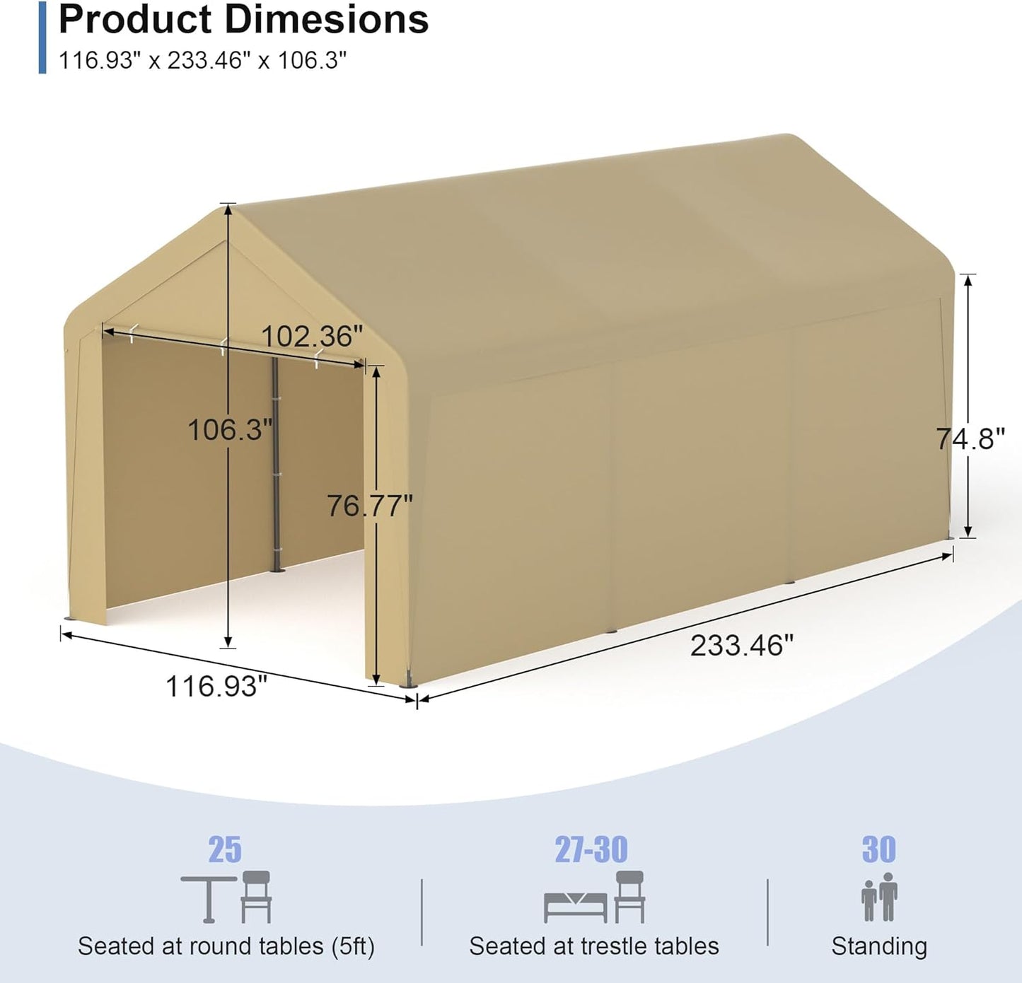 Carport, 10‘ x 20’ Heavy Duty Portable Garage All-Season Car Canopy w/Removable Sidewall & Doors, Carport Canopy Party Tent w/Water-Resistant Tarp for Backyard (Yellow, 10‘ x 20’)