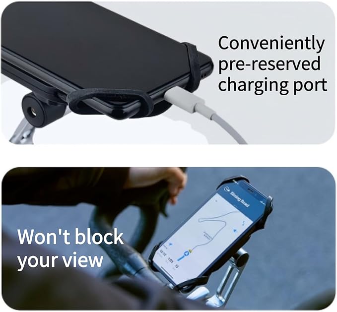 Rcool Universal Bike Phone Mount Holder,with Buckle Mount Base, 360°Rotation Four Corner Fixation for Bicycles Scooter eBike Dirt Road Cruiser Jogging Stroller Torch Light Dash Cam，Black