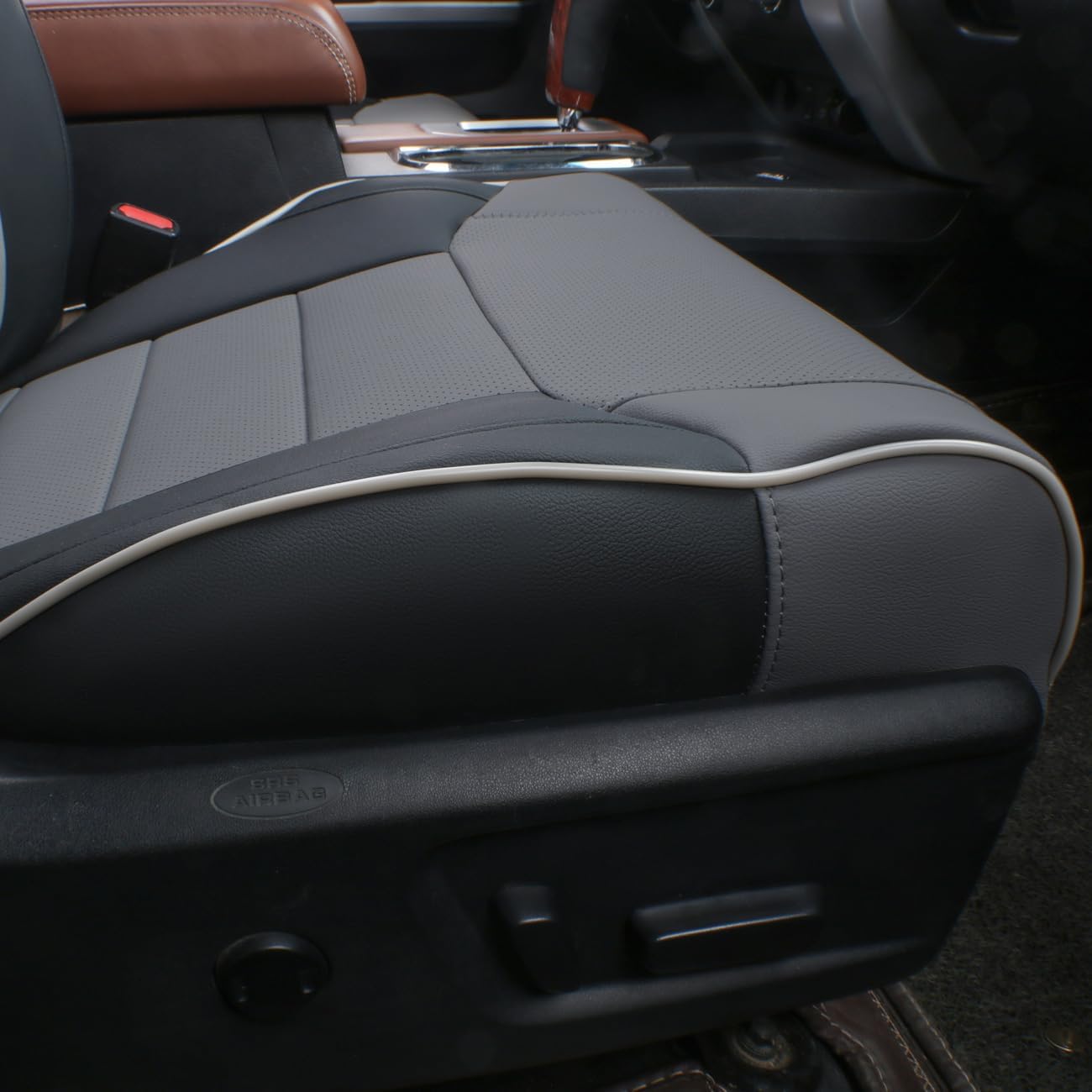 EKR Custom Fit Tacoma Car Seat Covers for Select Toyota Tacoma 2016 2017 2018 2019 2020 2021 2022 2023 Double Cab/Crew Cab -Full Set,Leather(Black/Gray)