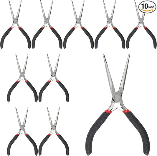 10 PCS 6 Inch Extra Long Needle Nose Pliers, Mini Precision Jewelry Pliers with Comfort Grip, Needle Nose Pliers for Jewelry Making, Repair, Crafts