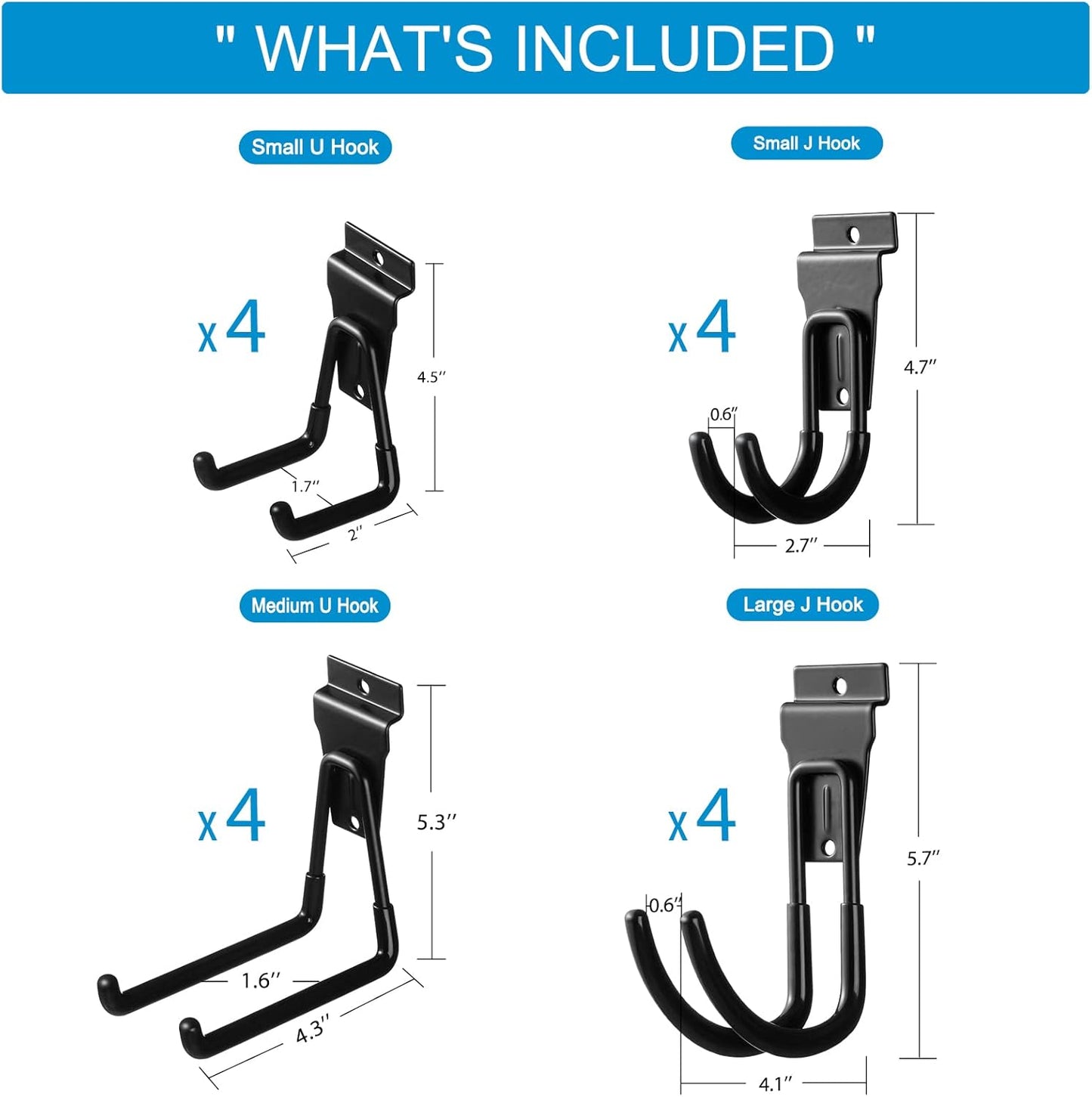 Slat Wall Hanging Hooks, Slatwall Accessories, Slatwall Hooks Assortment, Slat Wall Accessories, Heavy Duty Garage Slatwall Hooks and Hangers,16Pack(Black)