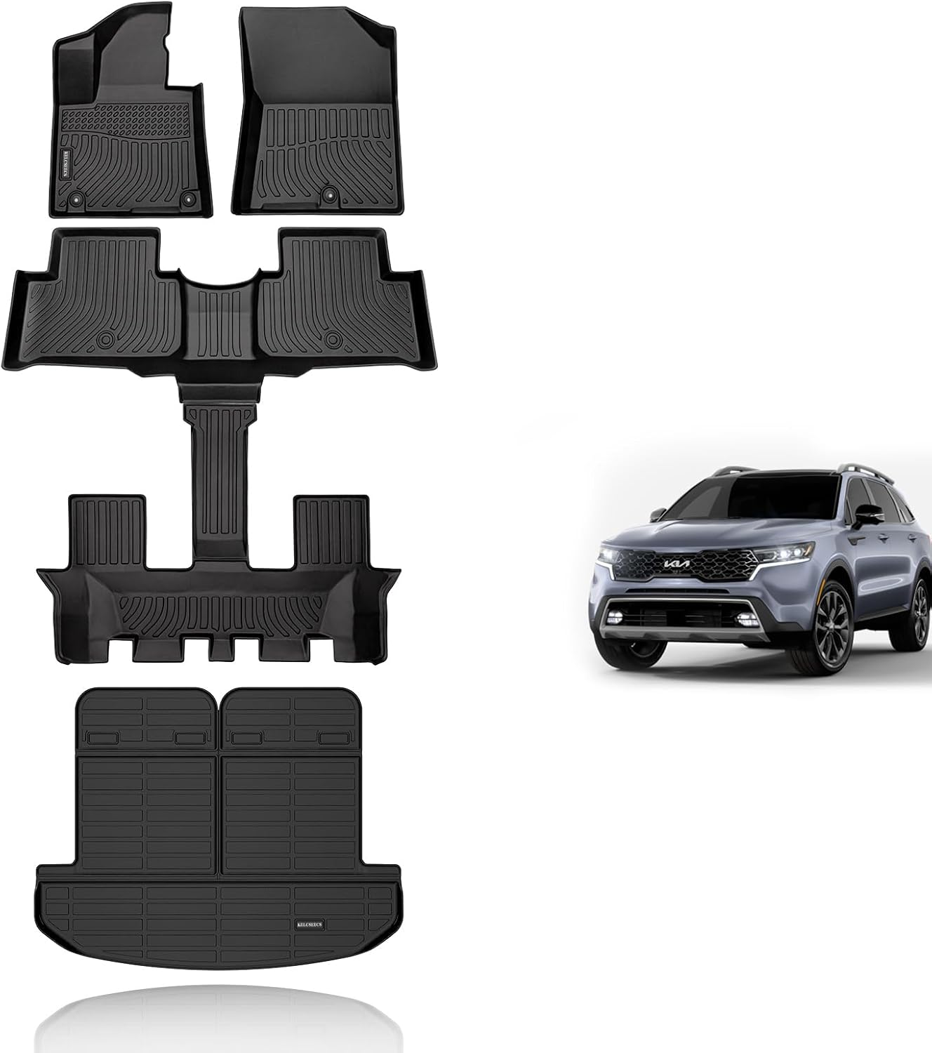 KELCSEECS Floor Mats & Cargo Liner with Backrest Mat(Best Put The Third Row Down) for 2021 2022 2023 2024 2025 Kia Sorento(Not for Hybrid) Car Mats Trunk Liner Trunk Mat Kia Sorento Cargo Mat