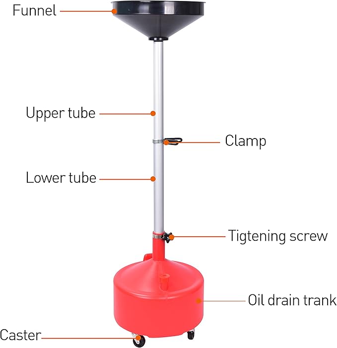 8 Gallon Portable Oil Drain,Industrial Fluid Oil Drain Tank With Wheels and Adjustable funnel height. Red