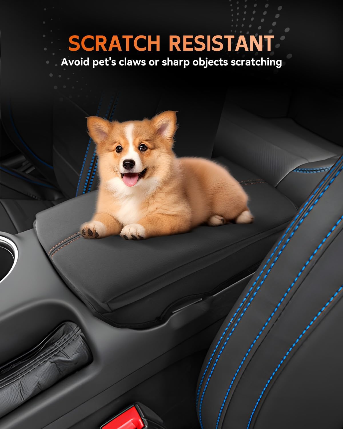 CDEFG for Ford Mustang 2024-2025 Center Console Cover Armrest Box Cover for Mustang 2024 2025 Accessories Console Arm Rest Protector Thickened Orange Line