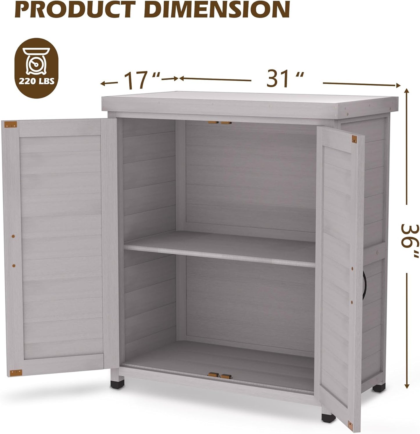 Outdoor Storage Shed Waterproof, Potting Shed with Storage Cabinet and Metal Table Top for Backyard Garden Patio,Outdoor Work Station Table