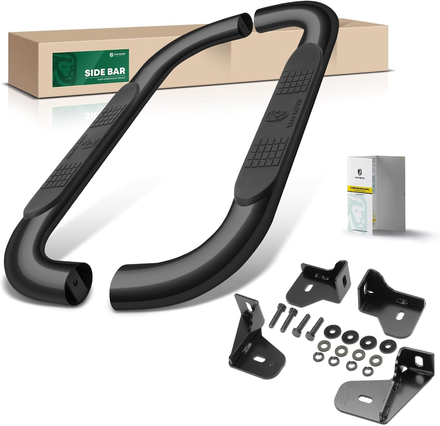 YHTAUTO 4 Inch Running Boards Side Steps Fit Chevy Silverado & GMC Sierra 1500/1500LTD/2500 HD/3500 HD 19-24, Standard/Regular Cab, Oval Bent Ends Carbon Steel Black Powder, Truck Cab Side Step Rails