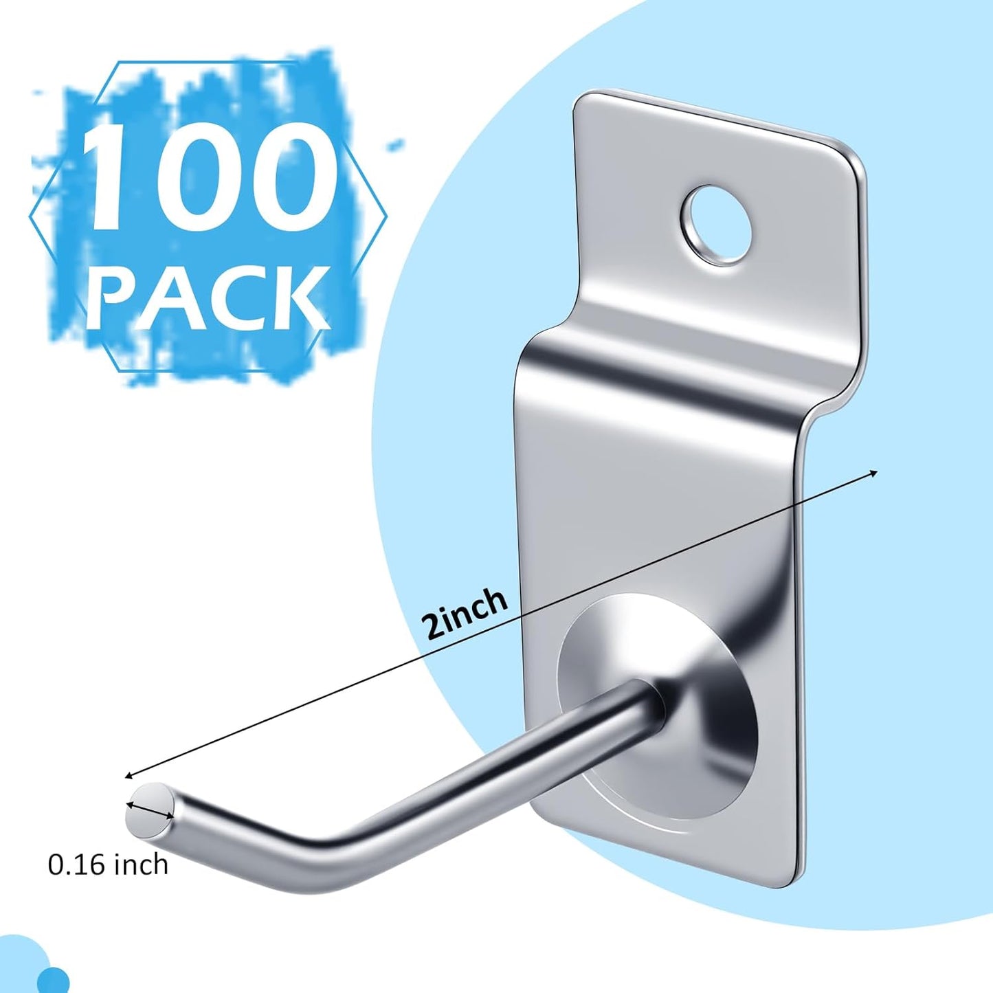 Moxweyeni 100 Pcs Heavy Duty Slatwall Panel Hooks Hanging Metal Slat Wall Hanging Hooks Silver Slat Wall Hanger Commercial Grade Slatwall Pegs Accessories for Shop Retail Display(2inch)