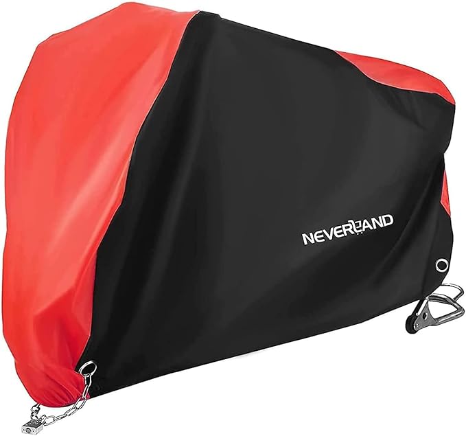 NEVERLAND Motorcycle Cover Waterproof Outdoor - Motorbike Scooter Covers Heavy Duty Medium with Lock-Holes, Bandage, Storage Bag Compatible with Harley Davidson Kawasaki Yamaha Honda Grom (Up to 104”)