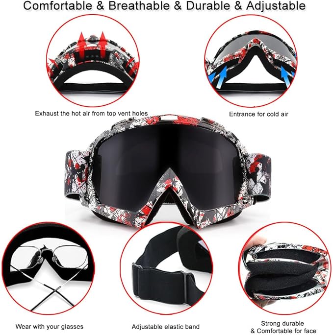 SPOSUNE Dirt Bike ATV Goggles UV400 Motorcycle Goggles for Men Women Youth Motocross Riding Goggles Windproof Dustproof
