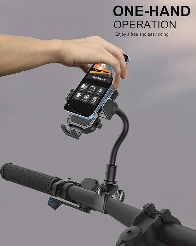 woleyi Gooseneck Bike Phone Holder, Motorcycle Phone Mount - Bicycle Handlebar Cell Phone Clip for Electric Scooter, Dirt Mountain Cycling for iPhone 17 Air Pro Max 16 15 14 13 12 11, All Smartphones