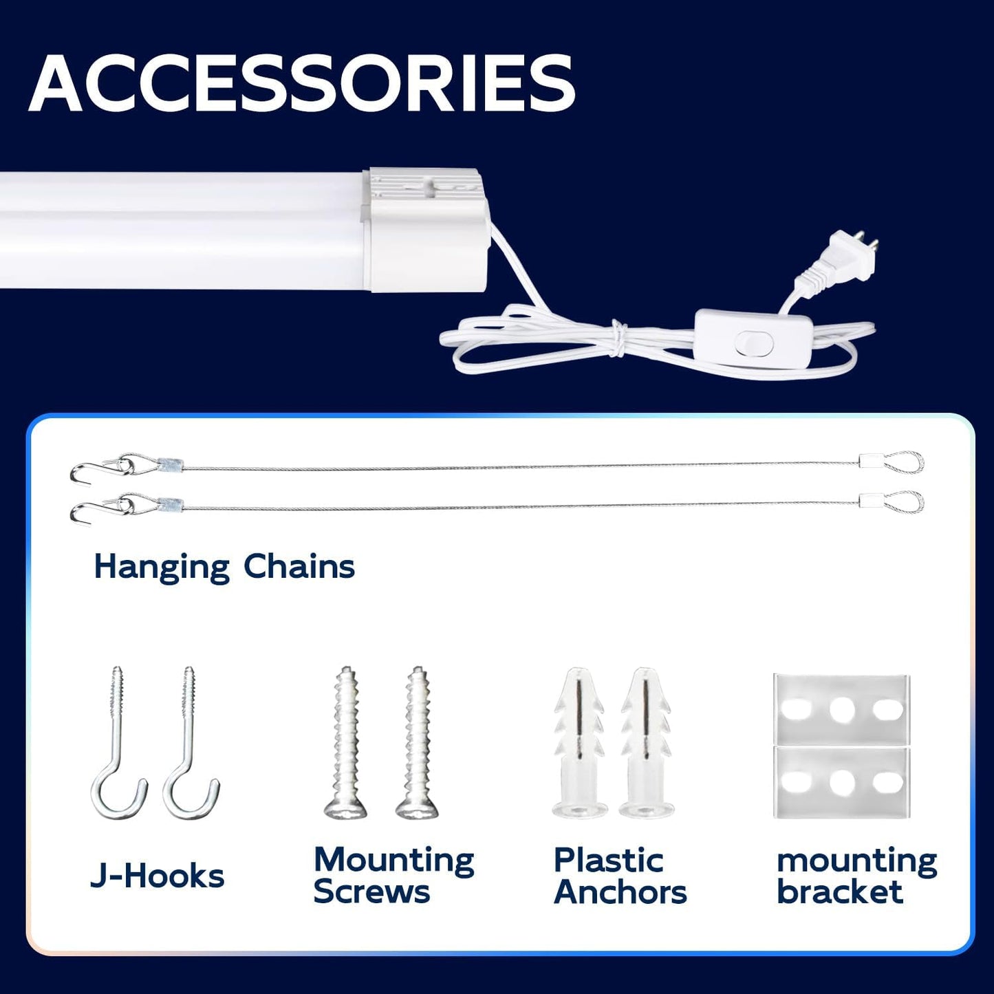 hykolity 6 Pack 4FT Linkable LED Shop Light, Utility Shop Light Fixture, 4400lm, 42W [250W Equivalent], 5000K Daylight Shop Lights for Garage, Hanging or Surface Mount, with Power Cord, ETL,White