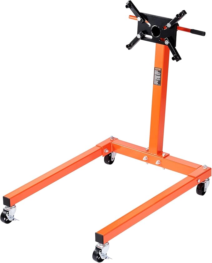 VEVOR Engine Stand, 1300 lbs (3/5 Ton) Rotating Engine Motor Stand with 360 Degree Adjustable Head, Cast Iron Motor Hoist Dolly, 4-Caster, 4 Adjustable Arms, for Vehicle Maintenance, Auto Repair